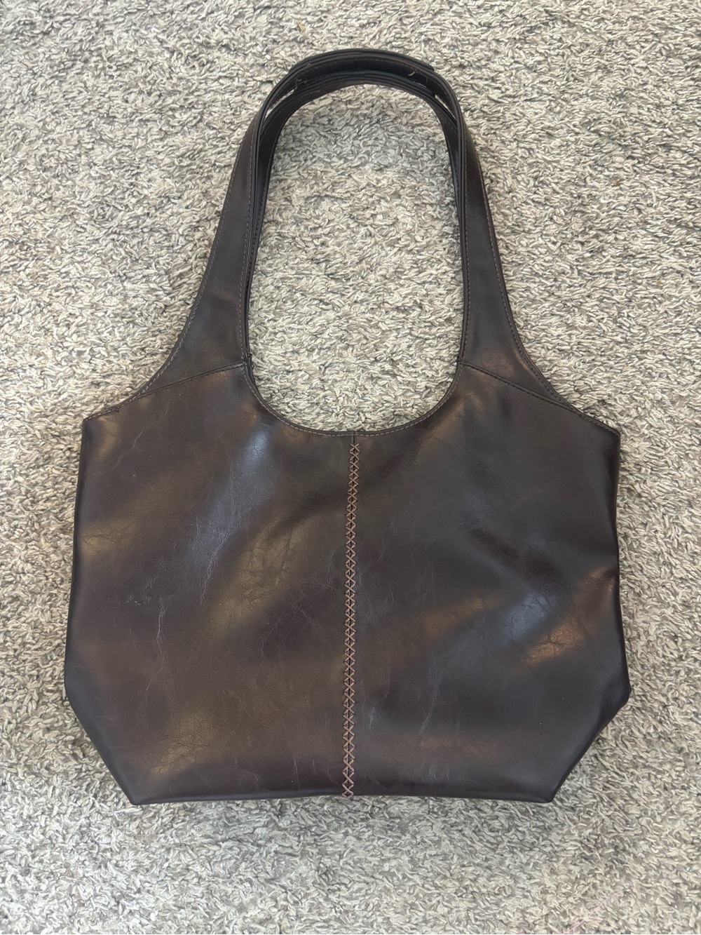 Women’s Dark Brown Leather Shoulder Bag with Center Stitch Detail